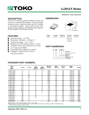 LL2012-F3N0G Datasheet PDF Toko America Inc 