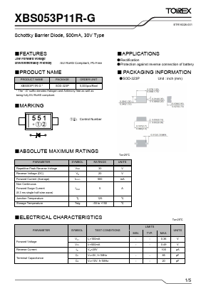 XBS053P11R-G Datasheet PDF TOREX SEMICONDUCTOR