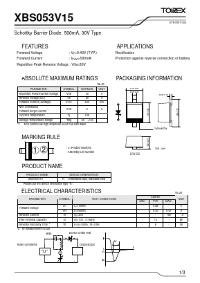 XBS053V15 Datasheet PDF TOREX SEMICONDUCTOR