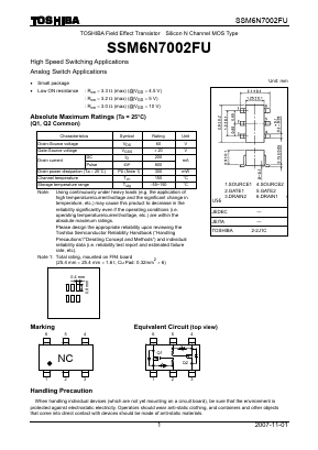 SSM6N7002FUTE85LF Datasheet PDF Toshiba