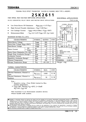 K2611 Datasheet PDF Toshiba