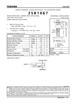 2SB1067 Datasheet PDF Toshiba