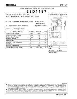 2SD1187 Datasheet PDF Toshiba