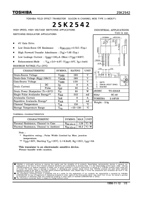 2SK2542 Datasheet PDF Toshiba