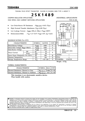 2SK1489 Datasheet PDF Toshiba