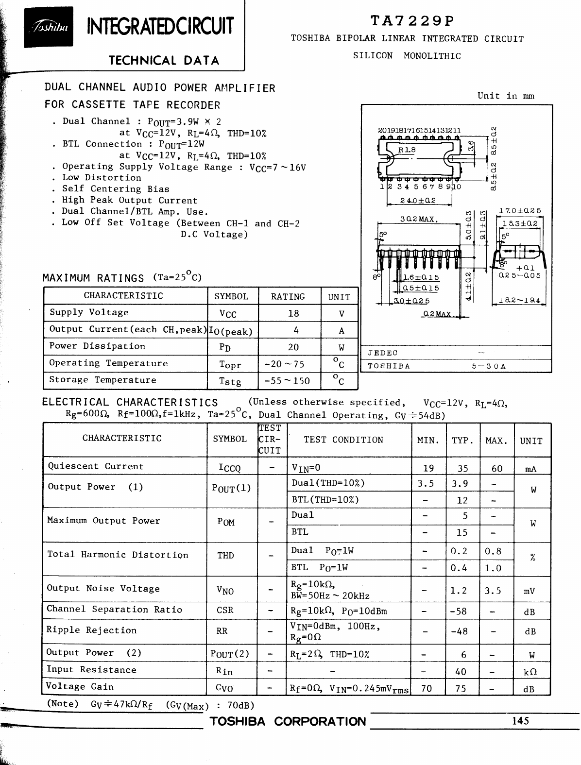 TA7229P Datasheet PDF Toshiba