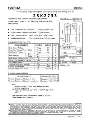 K2733 Datasheet PDF Toshiba