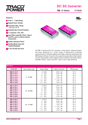TEN15-1212 Datasheet PDF Traco Power