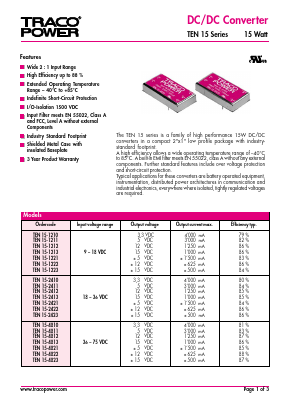 TEN15-1222 Datasheet PDF Traco Power