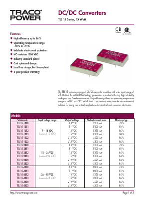 TEL15-1210 Datasheet PDF Traco Power