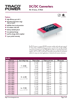 TEL15-1210 Datasheet PDF Traco Power