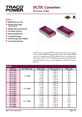 TEL15-1212 Datasheet PDF Traco Power