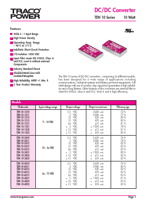 TEN10-2410 Datasheet PDF Traco Power