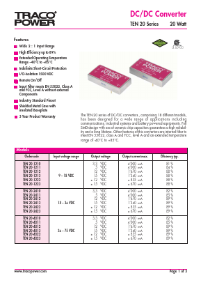 TEN20-2410 Datasheet PDF Traco Power