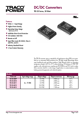 TES20-4810 Datasheet PDF Traco Power