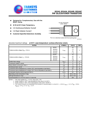 BD240A Datasheet PDF Transys Electronics Limited