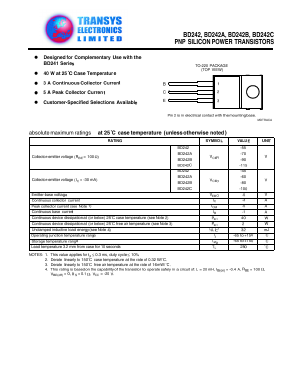 BD242 Datasheet PDF Transys Electronics Limited