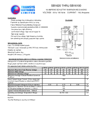 SB1620 Datasheet PDF Transys Electronics