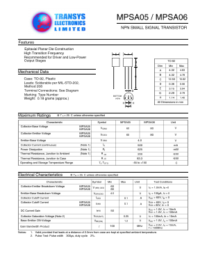 MPSA05 Datasheet PDF Transys Electronics