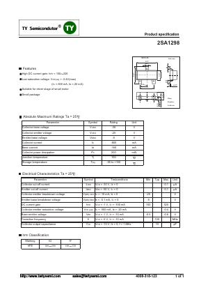 2SA1298 Datasheet PDF TY Semiconductor
