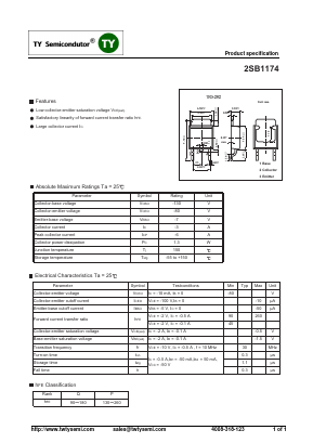 2SB1174 Datasheet PDF TY Semiconductor