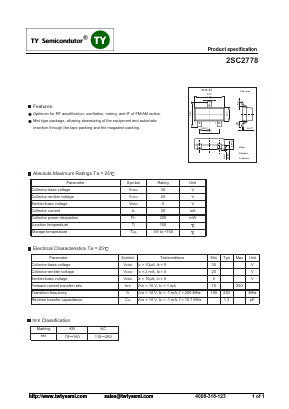 2SC2778 Datasheet PDF TY Semiconductor