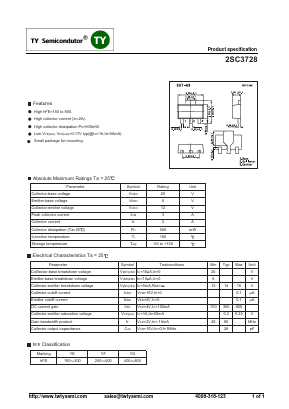 2SC3728 Datasheet PDF TY Semiconductor