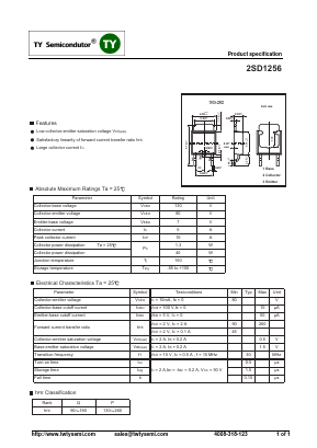 2SD1256 Datasheet PDF TY Semiconductor