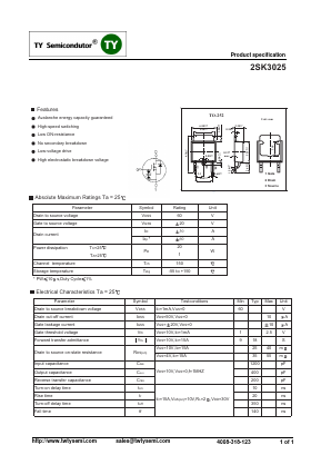 2SK3025 Datasheet PDF TY Semiconductor
