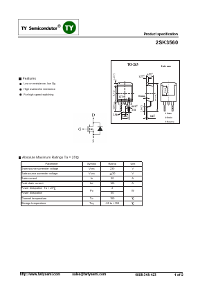 2SK3560 Datasheet PDF TY Semiconductor