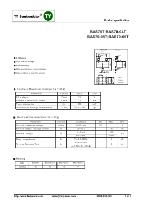 BAS70-04T Datasheet PDF TY Semiconductor
