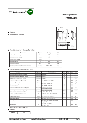 FMMT4400 Datasheet PDF TY Semiconductor