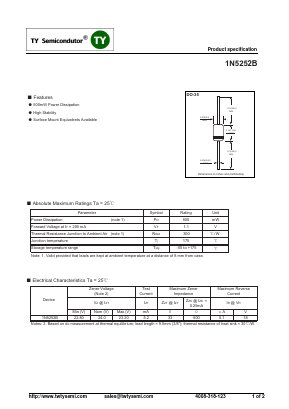 1N5252B Datasheet PDF TY Semiconductor