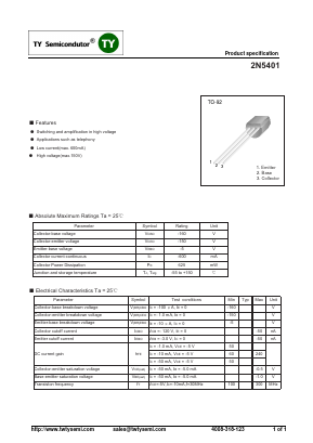 2N5401 Datasheet PDF TY Semiconductor
