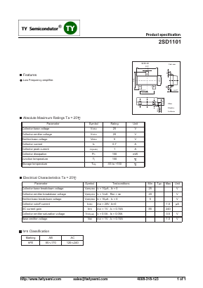 2SD1101 Datasheet PDF TY Semiconductor