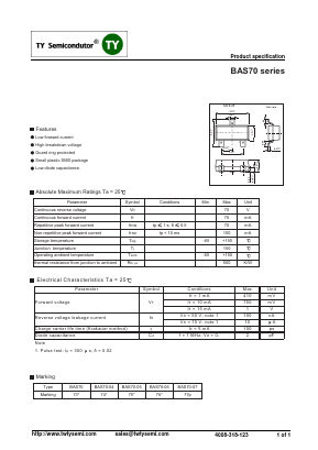 BAS70 Datasheet PDF TY Semiconductor