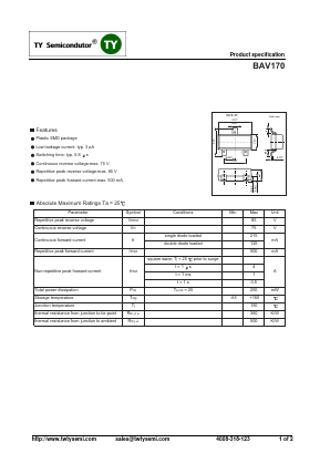 BAV170 Datasheet PDF TY Semiconductor
