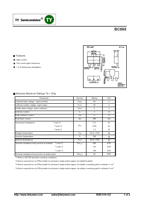BC868 Datasheet PDF TY Semiconductor