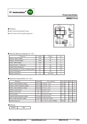 MMBTH10 Datasheet PDF TY Semiconductor