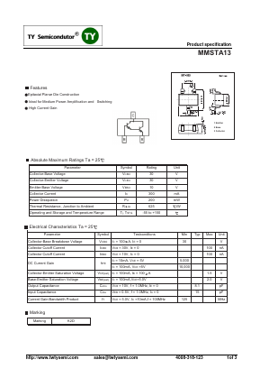 MMSTA13 Datasheet PDF TY Semiconductor