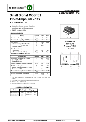 L2N7002DMT3G Datasheet PDF TY Semiconductor