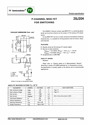 2SJ204 Datasheet PDF TY Semiconductor
