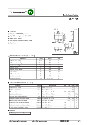 2SA1766 Datasheet PDF TY Semiconductor