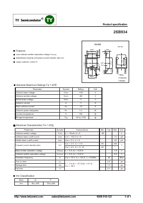 2SB934 Datasheet PDF TY Semiconductor