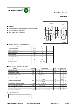2SB968 Datasheet PDF TY Semiconductor