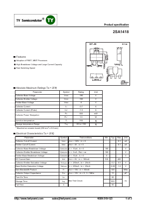 2SA1418 Datasheet PDF TY Semiconductor