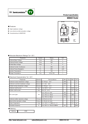 MMSTA42 Datasheet PDF TY Semiconductor