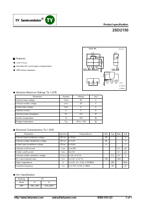 2SD2150 Datasheet PDF TY Semiconductor
