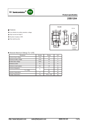 2SB1204 Datasheet PDF TY Semiconductor