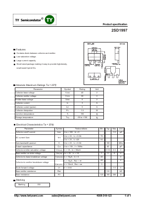 2SD1997 Datasheet PDF TY Semiconductor